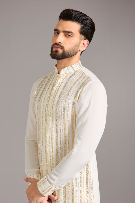 Buy_Rabani & Rakha_Ivory Cotton, Silk Sequins Embroidered Kurta Set _Online_at_Aza_Fashions