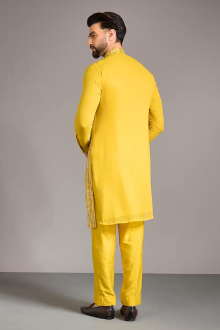 Shop_Rabani & Rakha_Yellow Cotton Sequins Embroidered Kurta Set _at_Aza_Fashions