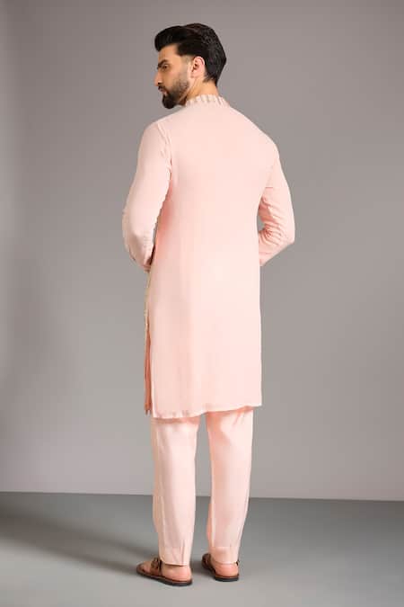 Shop_Rabani & Rakha_Peach Cotton, Silk Sequins Embroidered Kurta Set _at_Aza_Fashions