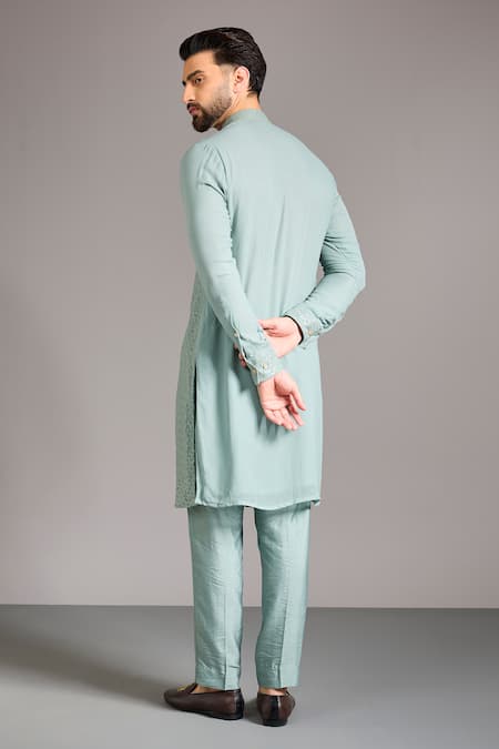 Shop_Rabani & Rakha_Green Cotton, Silk Sequins Embroidered Kurta Set _at_Aza_Fashions