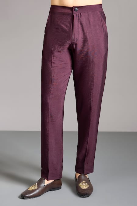 Rabani & Rakha_Wine Gingham, Cotton, Silk Sequins, Embroidery Gorgette Kurta Set _Online_at_Aza_Fashions