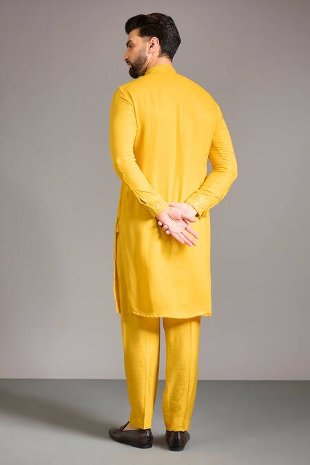Shop_Rabani & Rakha_Yellow Georgette, Cotton, Silk Sequins, Embroidery Kurta Set _at_Aza_Fashions