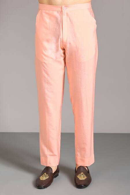 Rabani & Rakha Peach Cotton, Silk Sequins, Zari Embroidered Kurta Pant Set Online at Aza Fashions Rabani & Rakha_Peach Cotton, Silk Sequins, Zari Embroidered Kurta Pant Set _Online_at_Aza_Fashions