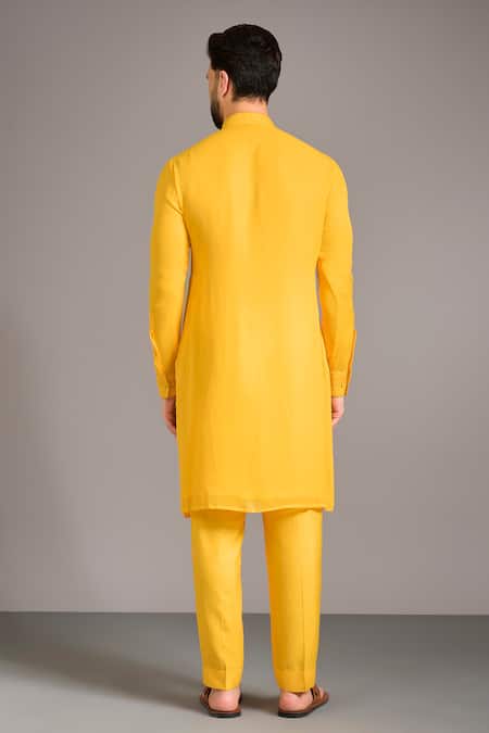 Shop_Rabani & Rakha_Yellow Cotton Sequins Grid Kurta Set _at_Aza_Fashions