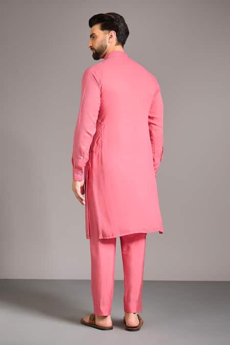 Shop_Rabani & Rakha_Rose Gold Cotton, Silk Sequins Pink Embroidered Kurta Set _at_Aza_Fashions