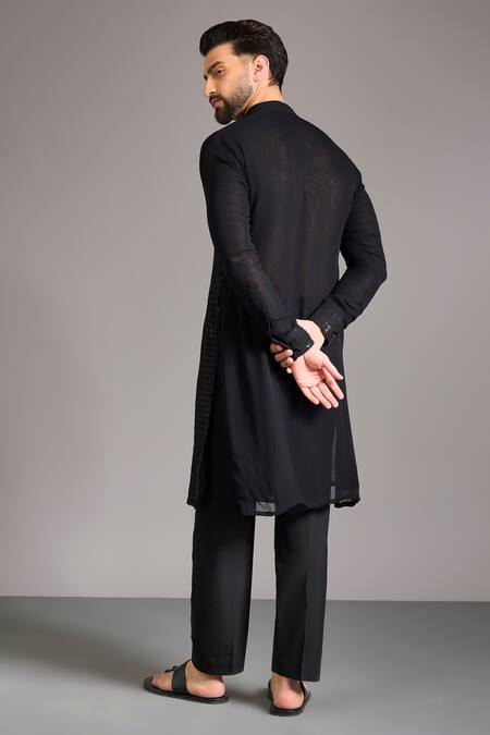 Shop_Rabani & Rakha_Black Cotton, Silk Sequins Embroidered Kurta Set _at_Aza_Fashions