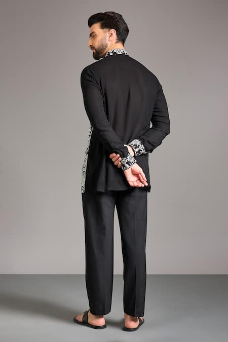 Shop_Rabani & Rakha_Black Gingham Embroidery Kurta Set _at_Aza_Fashions