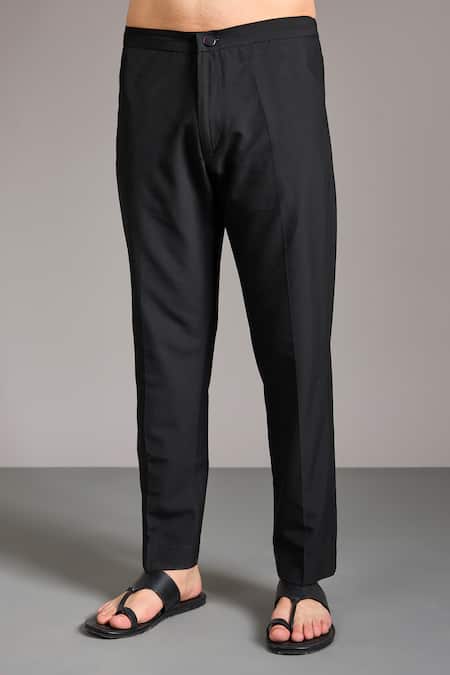 Rabani & Rakha_Black Gingham, Cotton, Silk Embroidery Gorgette Kurta And Pant Set _Online_at_Aza_Fashions