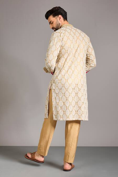 Shop_Rabani & Rakha_Gold Cotton, Silk Sequins, Embroidery Kurta Set _at_Aza_Fashions