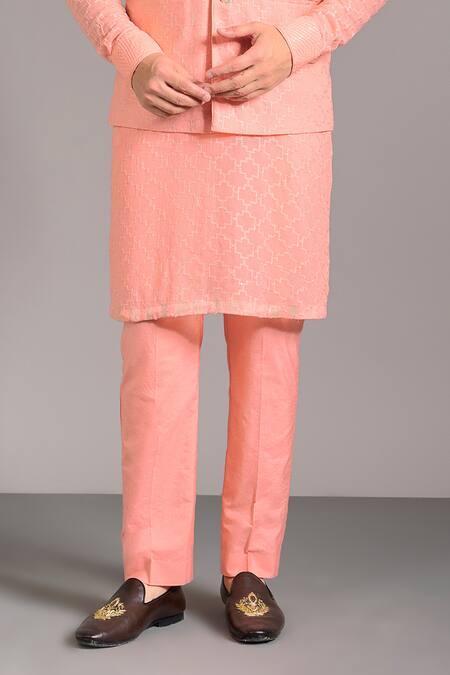 Rabani & Rakha_Rose Gold Cotton, Silk Sequins Peach Jaal Bundi Set _Online_at_Aza_Fashions