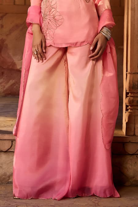 Buy SAANJH BY LEA Pink Organza Embroidery Halter Neck Ombre Printed Kurta Set Online at Aza Fashions Buy_SAANJH BY LEA_Pink Organza Embroidery Halter Neck Ombre Printed Kurta Set _Online_at_Aza_Fashions