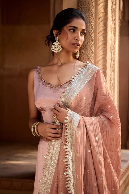 SAANJH BY LEA Mauve Satin, Crepe Lace, Embroidery Sweetheart Neck Crush Anarkali Set Online at Aza Fashions SAANJH BY LEA_Mauve Satin, Crepe Lace, Embroidery Sweetheart Neck Crush Anarkali Set _Online_at_Aza_Fashions