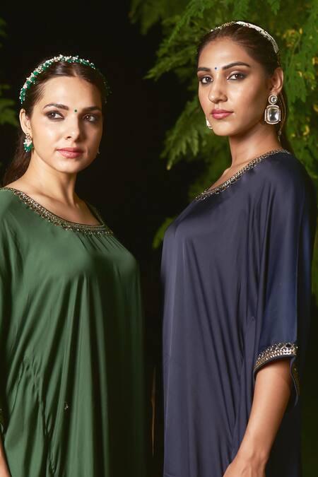 Buy Sheeshakari Blue Silk Embroidery Ornate Hand Kaftan Online at Aza Fashions Buy_Sheeshakari_Blue Silk Embroidery Ornate Hand Kaftan _Online_at_Aza_Fashions