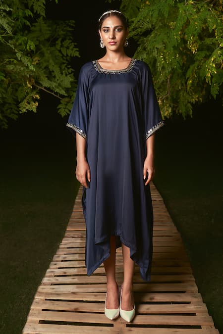 Shop Sheeshakari Blue Silk Embroidery Ornate Hand Kaftan at Aza Fashions Shop_Sheeshakari_Blue Silk Embroidery Ornate Hand Kaftan _at_Aza_Fashions