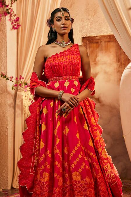 The Royaleum Multi Color Silk Embroidery Regal Printed Anarkali Set With Scallop Dupatta Online at Aza Fashions The Royaleum_Multi Color Silk Embroidery Regal Printed Anarkali Set With Scallop Dupatta _Online_at_Aza_Fashions