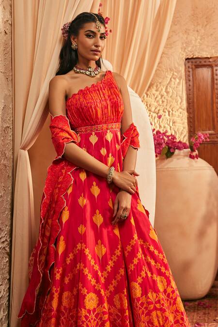 Buy The Royaleum Multi Color Silk Embroidery Regal Printed Anarkali Set With Scallop Dupatta Online at Aza Fashions Buy_The Royaleum_Multi Color Silk Embroidery Regal Printed Anarkali Set With Scallop Dupatta _Online_at_Aza_Fashions