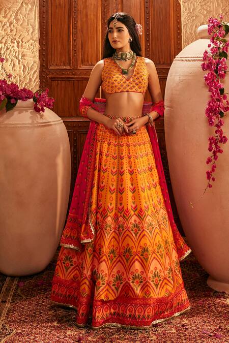 Buy_The Royaleum_Multi Color Silk Embroidery, Sequins Printed Lehenga Set _Online_at_Aza_Fashions
