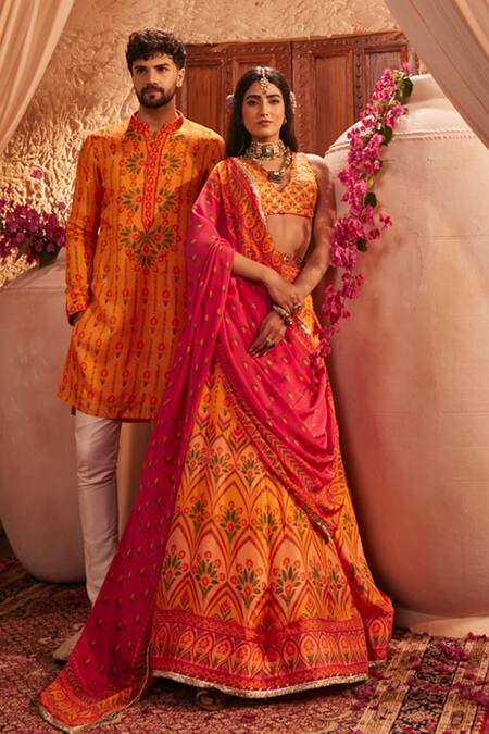 Shop_The Royaleum_Multi Color Silk Embroidery, Sequins Printed Lehenga Set _Online_at_Aza_Fashions