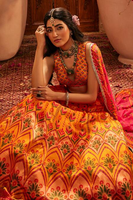 The Royaleum_Multi Color Silk Embroidery, Sequins Printed Lehenga Set _at_Aza_Fashions