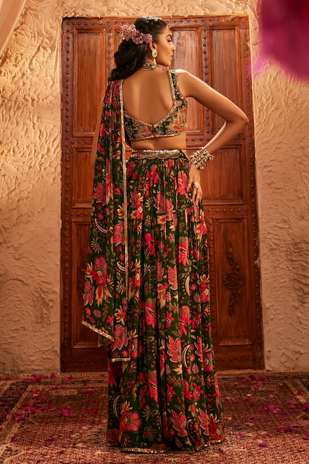The Royaleum Floral Ruffle Pre-Draped Saree Set 