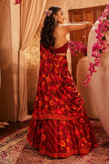 The Royaleum Multi Colour Printed Corset Lehenga Set 