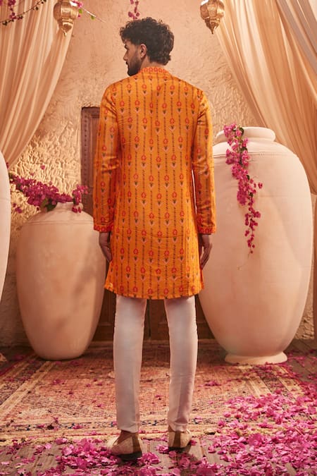 The Royaleum Vibrant Yellow Traditional Print Kurta 