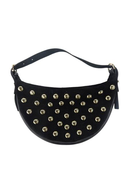 Trov_Black Studs Aylin Crescent Handbag _Online_at_Aza_Fashions