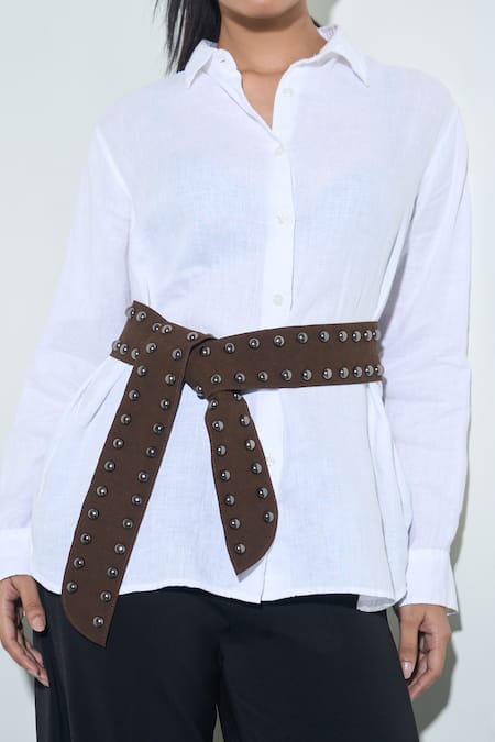 Trov Brown Studded Suede Belt 