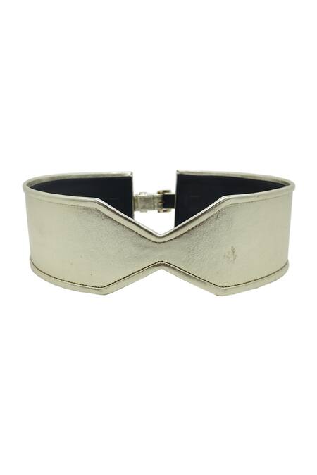 Trov_Gold Structured Dual-finish Leather Belt _Online_at_Aza_Fashions