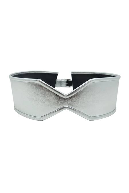 Trov_Silver Structured Leather Ezra Belt _Online_at_Aza_Fashions