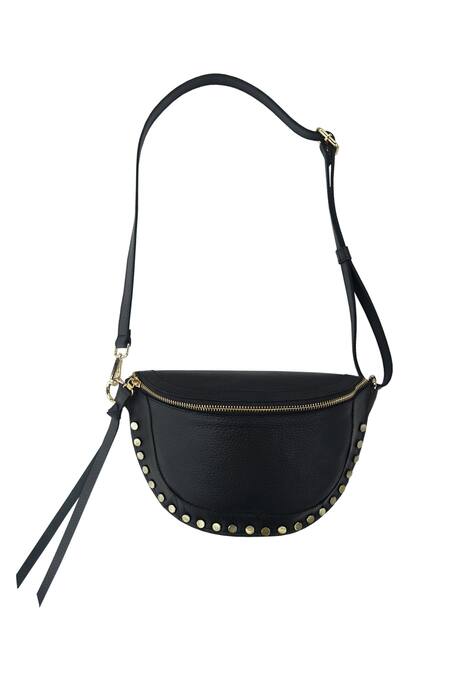 Trov Black Studs Ish Leather Belt Bag Online at Aza Fashions Trov_Black Studs Ish Leather Belt Bag _Online_at_Aza_Fashions
