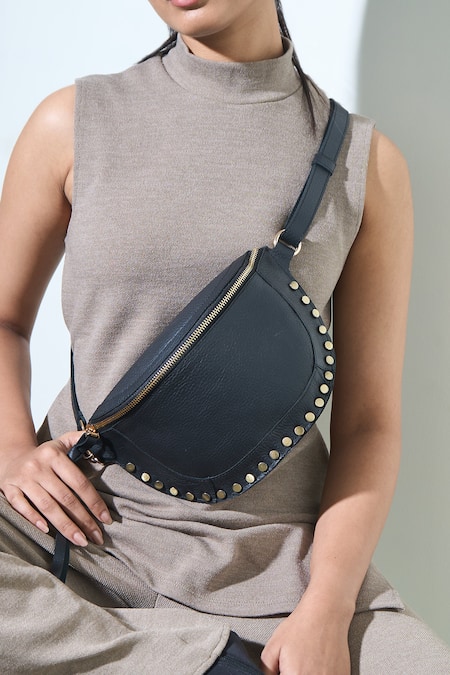 Buy Trov Black Studs Ish Leather Belt Bag Online at Aza Fashions Buy_Trov_Black Studs Ish Leather Belt Bag _Online_at_Aza_Fashions