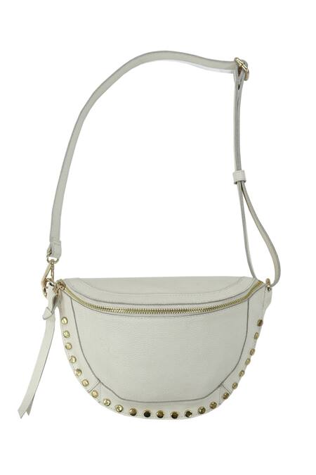 Trov_White Studs Ish Leather Belt Bag _Online_at_Aza_Fashions