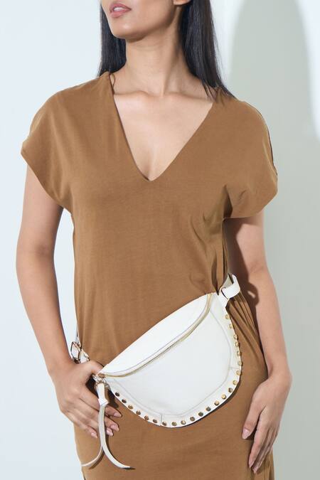 Buy_Trov_White Studs Ish Leather Belt Bag _Online_at_Aza_Fashions