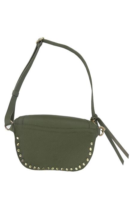 Trov_Green Studs Ish Leather Belt Bag _Online_at_Aza_Fashions