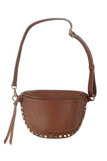 Trov_Brown Studs Designer Ish Belt Bag _Online_at_Aza_Fashions