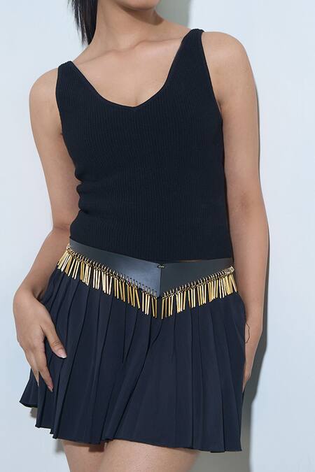 Trov_Black Chains Metal Embellished Belt _Online_at_Aza_Fashions