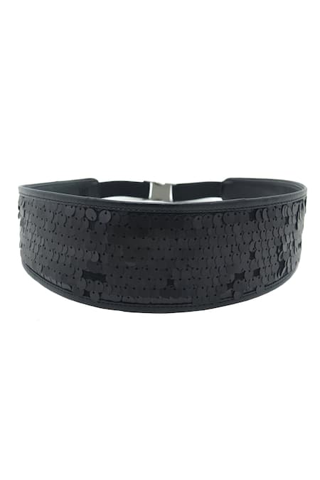 Trov Black Sequin Designer Belt 