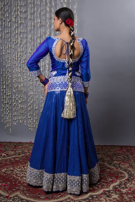 Shweta Dabas Blue Mirror Work Lehenga Set 