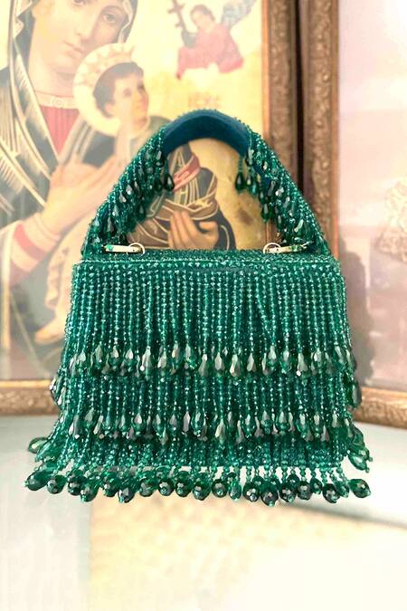 Adora By Ankita Green Crystals Flapper Clutch Online at Aza Fashions Adora By Ankita_Green Crystals Flapper Clutch _Online_at_Aza_Fashions