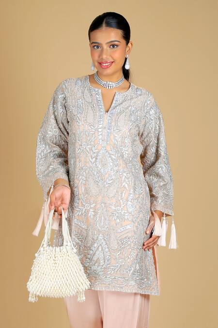 Adora By Ankita_Cream Pearls Embellished Ivory Velvet Potli Bag _Online_at_Aza_Fashions