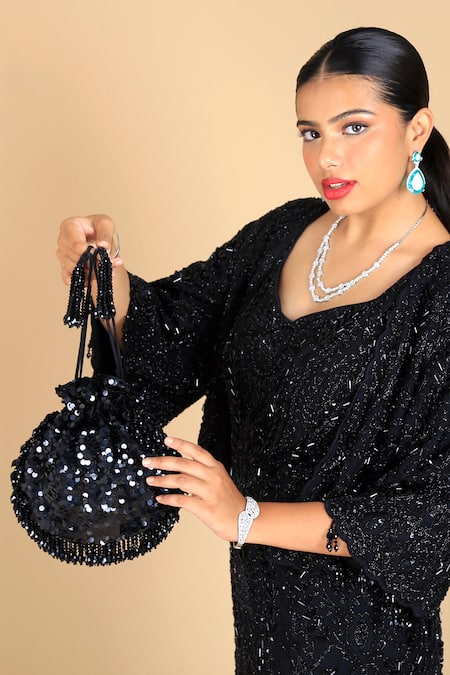 Adora By Ankita Black Sequin Flapper Potli Bag 