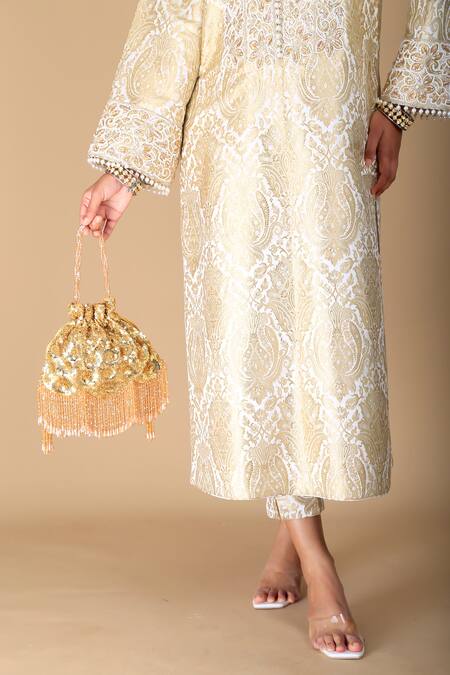 Adora By Ankita_Gold Embroidery, Beads, Sequins Zina Flapper Potli Bag _Online_at_Aza_Fashions