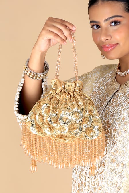 Adora By Ankita Gold Zina Flapper Potli Bag 