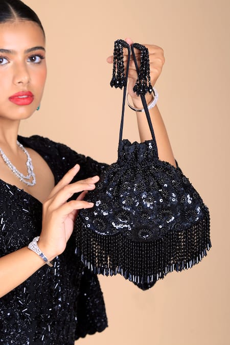 Adora By Ankita Floral Embroidered Potli Bag With Tassels 