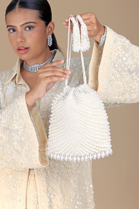 Adora By Ankita Ivory Chevron Pattern Clutch Bag 