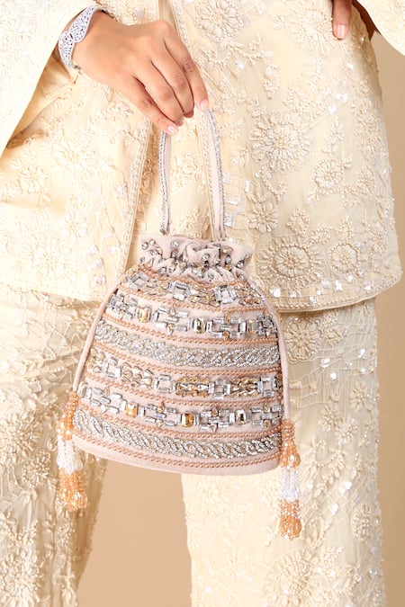 Adora By Ankita Embellished Gold Velvet Potli Bag 