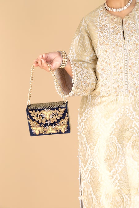 Adora By Ankita Embroidered Velvet Clutch Bag 