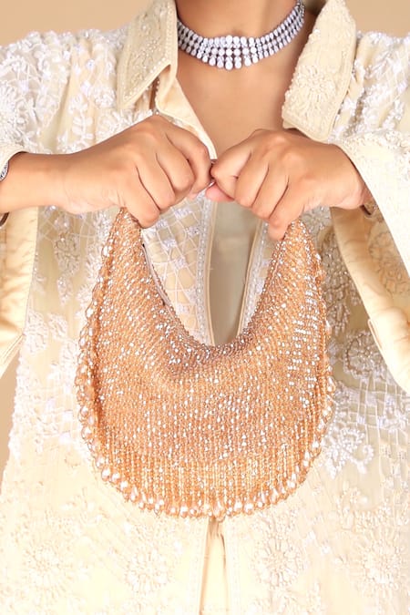 Adora By Ankita Gold Crystal Moon Flapper Handbag 