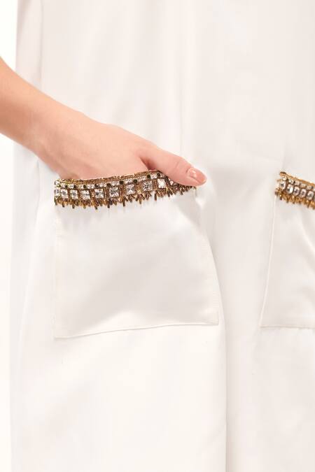 Buy_Maenaam_Ivory Polyester Round Neck Embellished Shift Dress_Online_at_Aza_Fashions